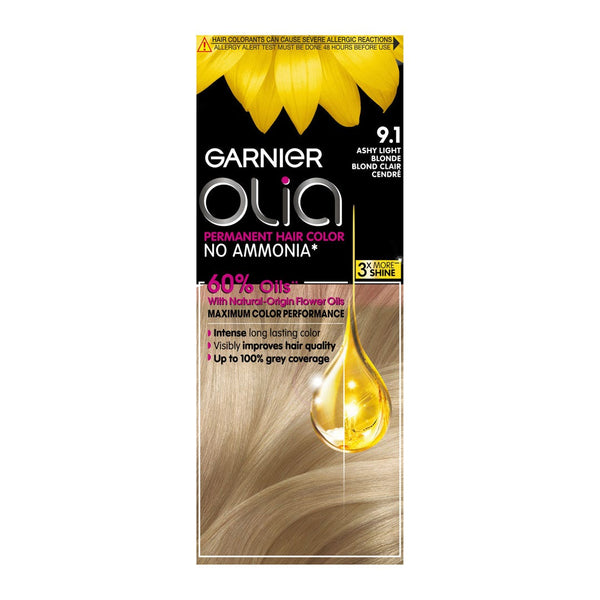 Olia Hair Color Ashy Light Blonde Kit 9.1 Ammonia-Free Oil-Powered Cream