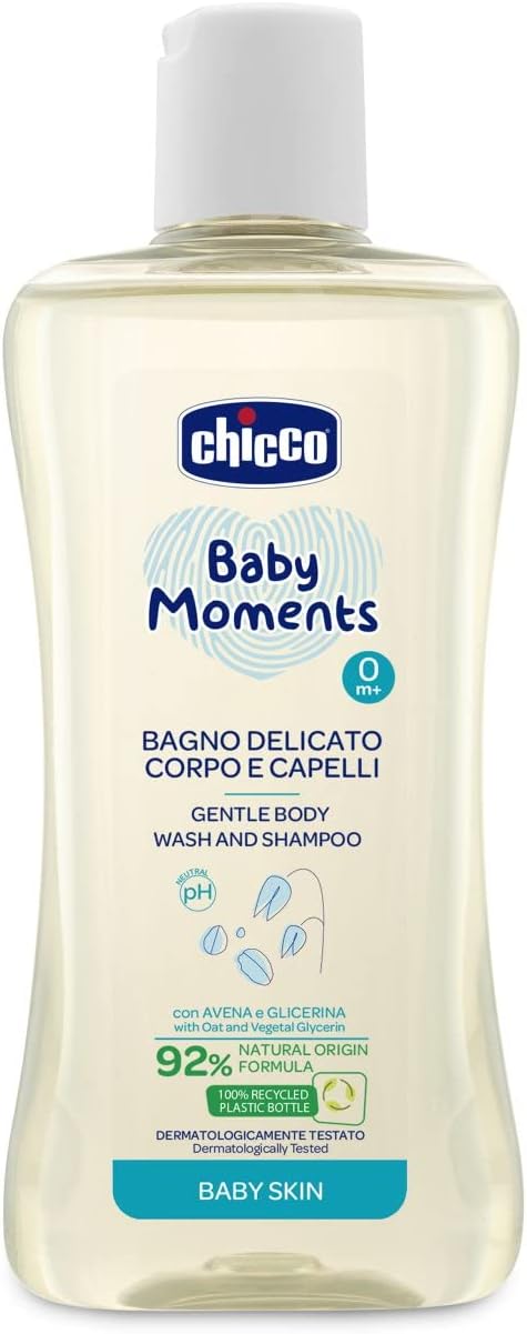 Chicco Baby Moments Gentle Body and Hair Wash Shampoo Oat Extract Vegetable Glycerin 200 ml