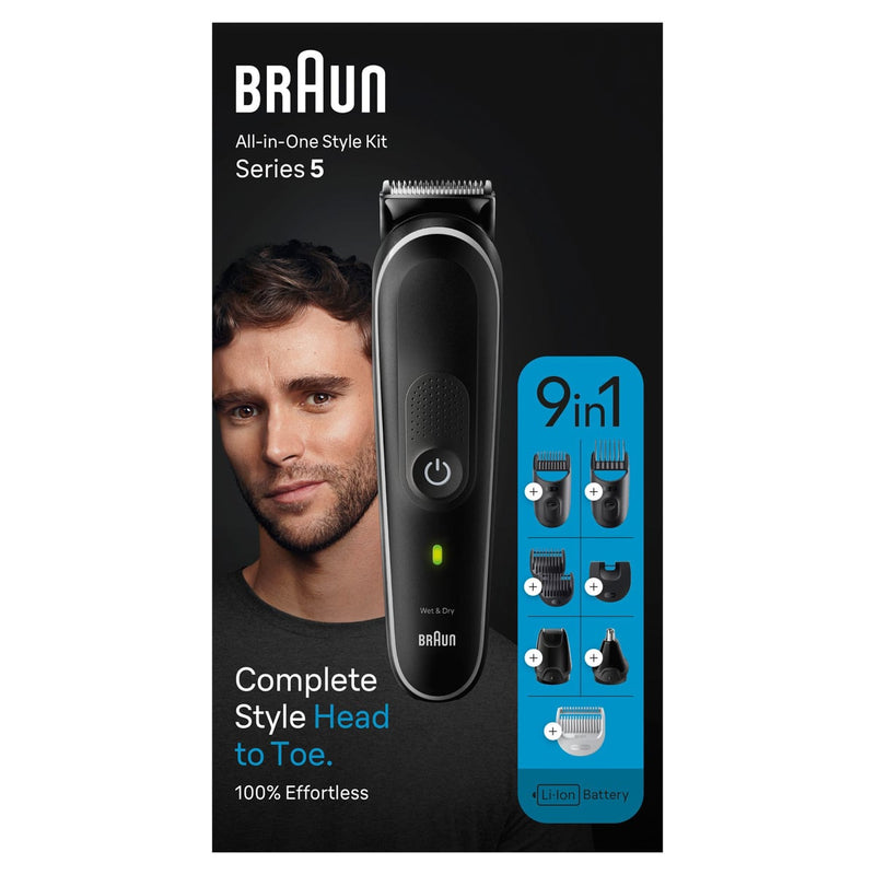 Braun MGK5420 Series 5 9-in-1 Beard and Body Groomer Set, AutoSensing, Waterproof, 0.5-21 mm