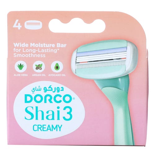 Dorco Shai3 Creamy Women's Razor Cartridges, 4 Pieces