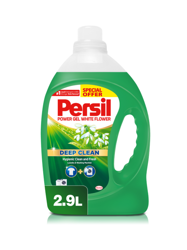 Persil Power Gel Plus Liquid Laundry Detergent Low-Foam Formula White Flower 2.9 L