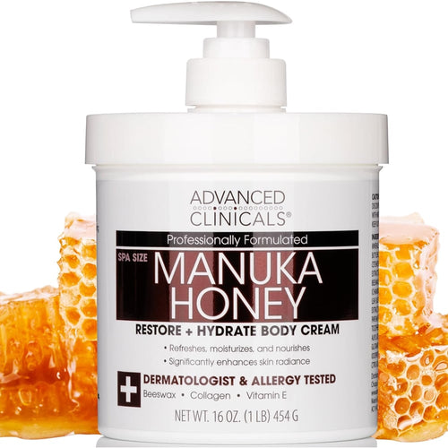 Advanced Clinicals Manuka Honey Restore + Hydrate Body Cream with Coconut, Argan Oil & Vitamin E 454 g