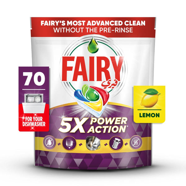 Fairy 5X Power Action Dishwasher Detergent Tablets Lemon Scent 70 Count