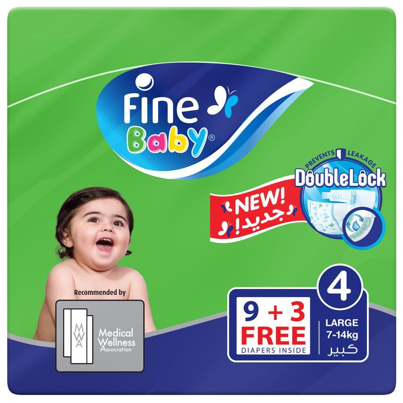 Fine Baby Super Dry Green Diapers Large 12 Pack