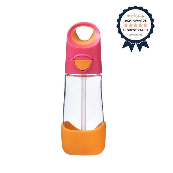 B.Box Tritan Drink Bottle Angled Silicone Straw Strawberry Shake 450ml