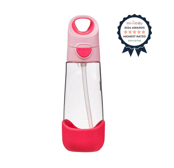 B.Box Tritan Drink Bottle Angled Silicone Straw Flamingo Fizz 600ml