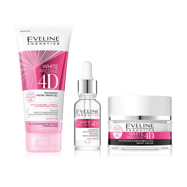 Eveline White Prestige 4D Promo Pack Brightening Skincare Set Face Wash Serum Cream