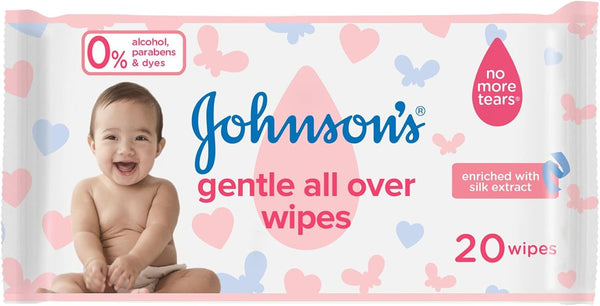 Johnson's Gentle All Over Baby Wipes Silk Extract No More Tears 20 Count