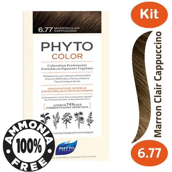 Phyto Color Permanent Hair Color Cream Light Brown Cappuccino 6.77 Ammonia-Free
