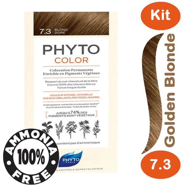 Phyto Color Permanent Hair Color Cream Ammonia-Free Golden Blonde 7.3
