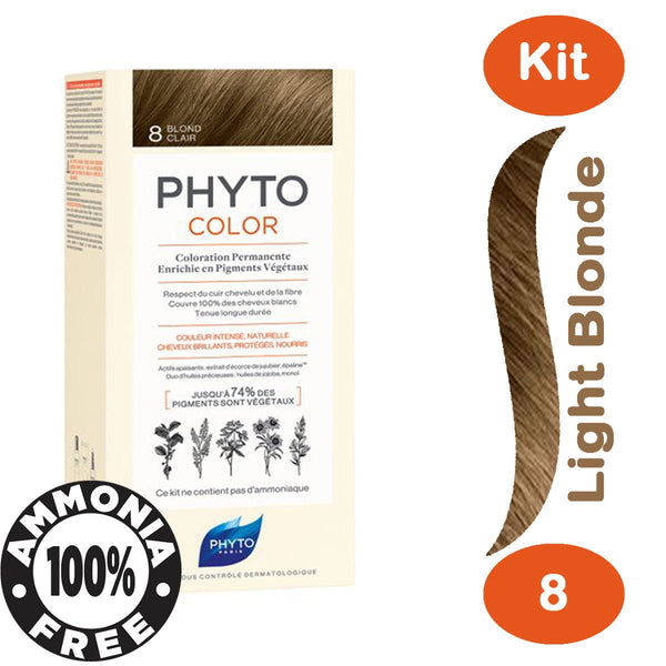 Phyto Color Permanent Hair Color Cream Light Blonde 8 Ammonia-Free Plant Pigments