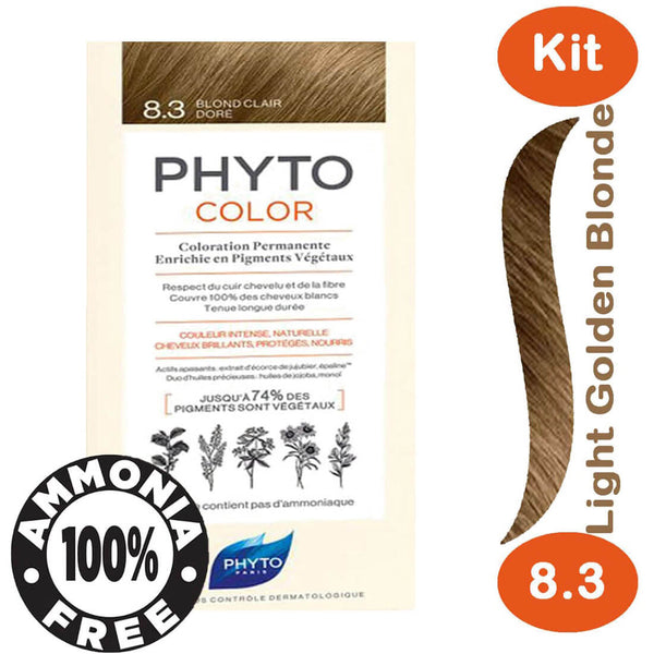 Phyto Color Permanent Hair Dye Kit Light Golden Blonde 8.3