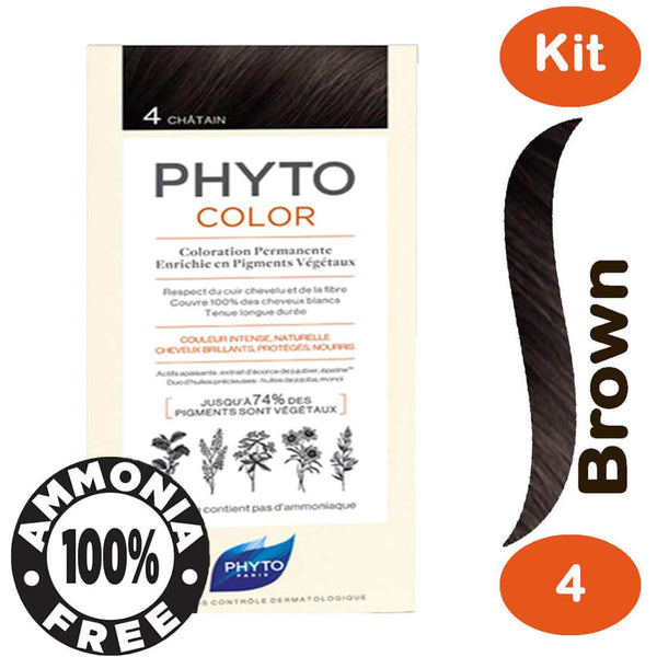 Phyto Color Permanent Hair Dye Cream Ammonia-Free Brown Shade 4