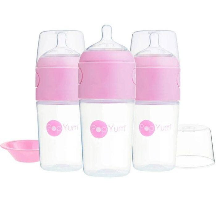 Popyum Baby Feeding Bottles 3-Pack, 9 Oz, Pink, 2 Nipples