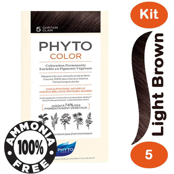 Phyto Color Permanent Hair Color Cream Light Brown 5 Ammonia-Free Plant Pigments