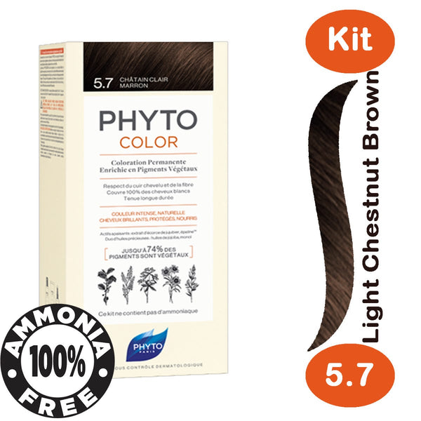 Phyto Color Permanent Hair Dye Ammonia-Free Light Chestnut Brown 5.7 Kit