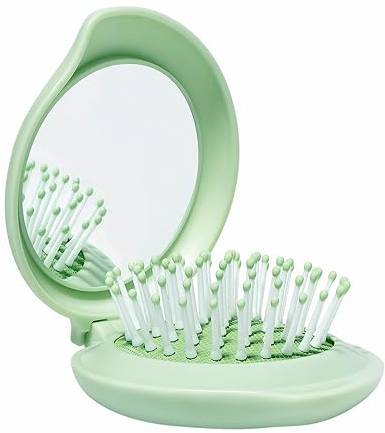 Beter Folding Hair Brush with Mirror and Ponytail Hair Ties, Green, 2 Pieces