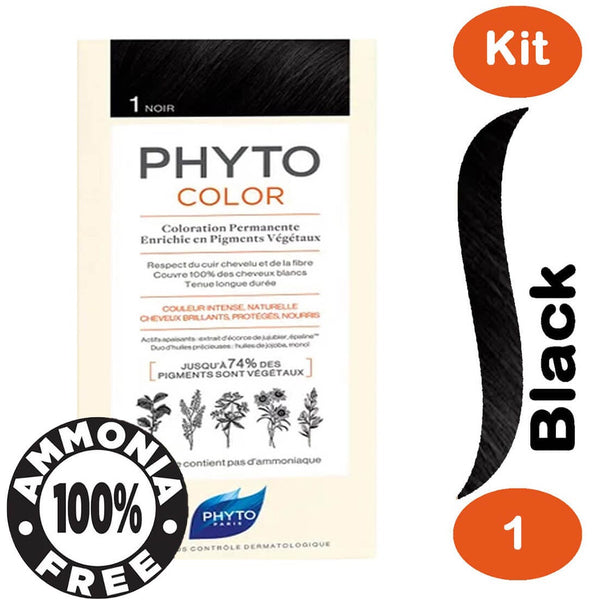 Phyto Color Permanent Hair Dye Cream Ammonia-Free Black 1