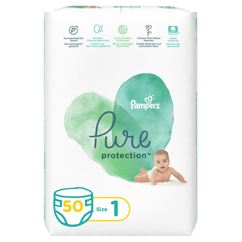 Pampers Pure Protection Premium Diapers Size 1 2-5kg Wetness Indicator 50 Count