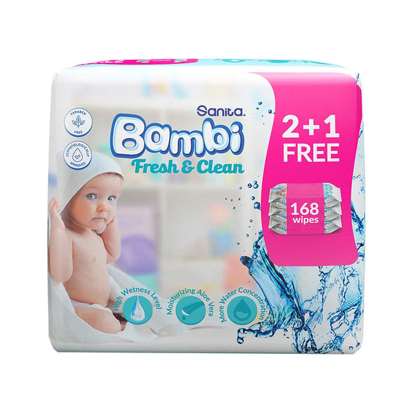 Bambi Baby Wipes Fresh & Clean Fragrance-Free Aloe Vera 168 Wipes