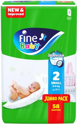 FINE BABY Nappies Size 2 Jumbo Pack, 58 Disposable Diapers