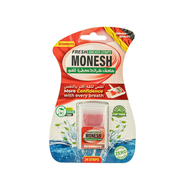 Monesh Fresh Breath Strips Strawberry Flavor Sugar-Free 24 Pieces