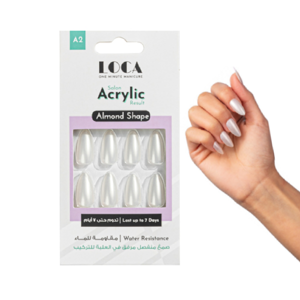 Luca Self-Adhesive Acrylic Artificial Nails Almond Diamond Shape Pearl White A2
