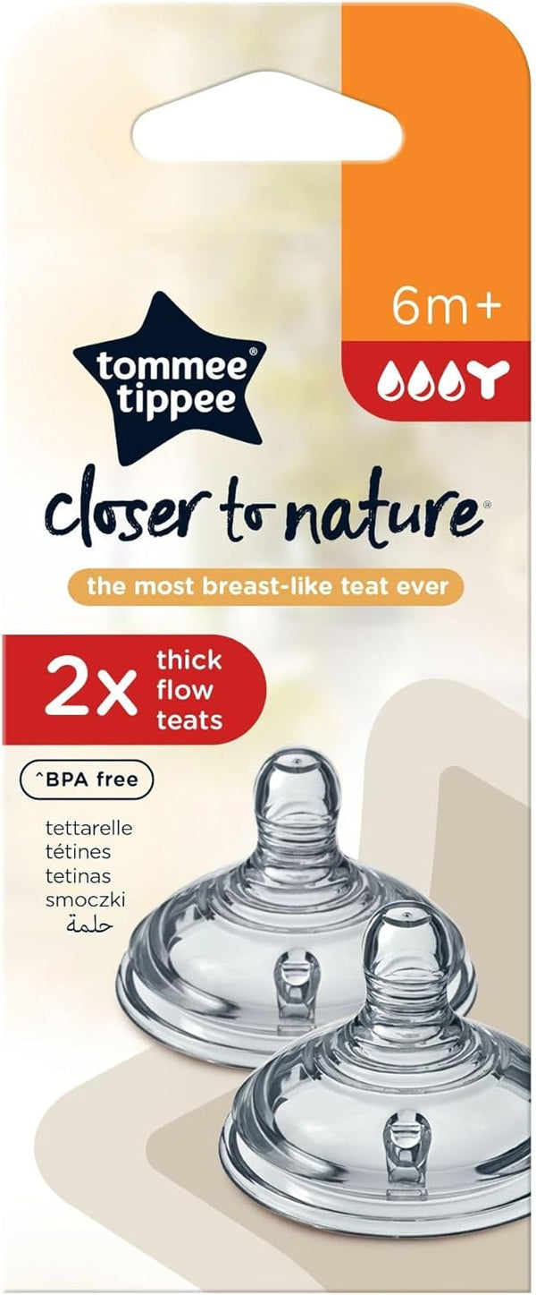 Tommee Tippee Closer to Nature Fast Flow Baby Bottle Teats Silicone 6 Months+, 2 Pieces