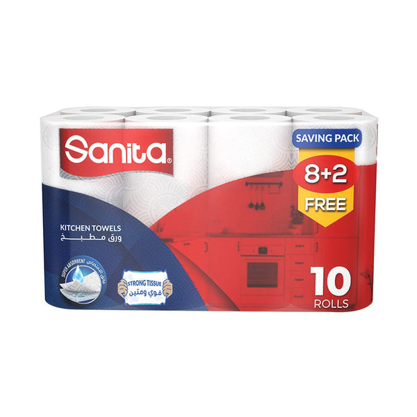 Sanita Towel Club Kitchen Towels 2-Ply Extra Absorbent 8+2 Pack