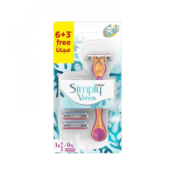 Gillette Venus Simply Venus 3-in-1 Refillable Razor, Ergonomic Handle, 9 Blades