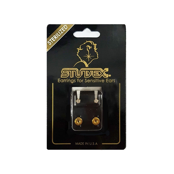 Studex Cubic Zirconia Earrings, Large Gold-Plated Surgical Steel, 24K Gold Finish, 1 Pair