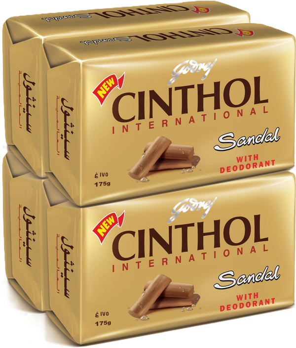 Cinthol Sandal Fragrance Soap Bars, Refreshing Lime Scent, 4-Pack, 175 g