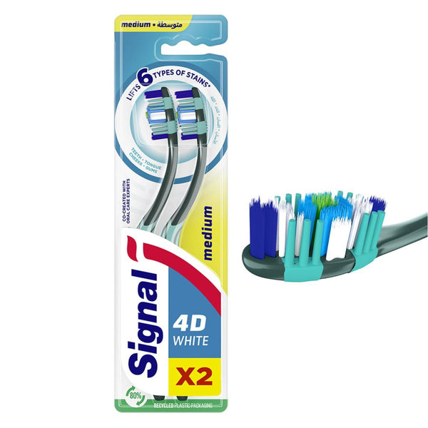 Signal 4D Clean Medium Soft Toothbrush 2 Piece Stain-Lifting Oral Care