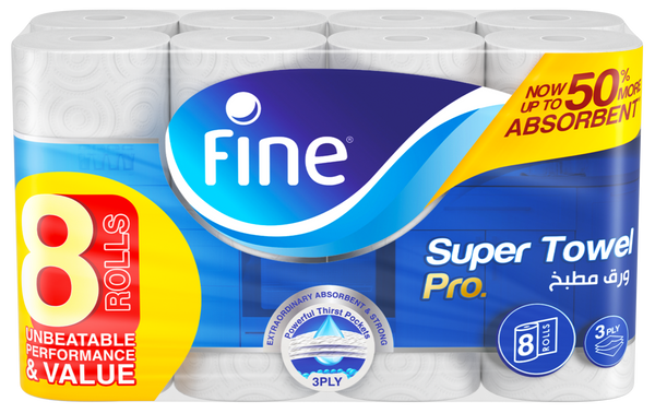 Fine Super Pro Kitchen Towel 3-Ply Absorbent Food-Safe Paper Towels
