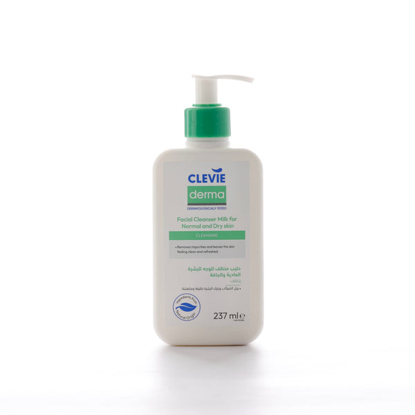 Clevie Derma Facial Cleanser Milk Panthenol Vitamin E Normal to Dry Skin 237 ml