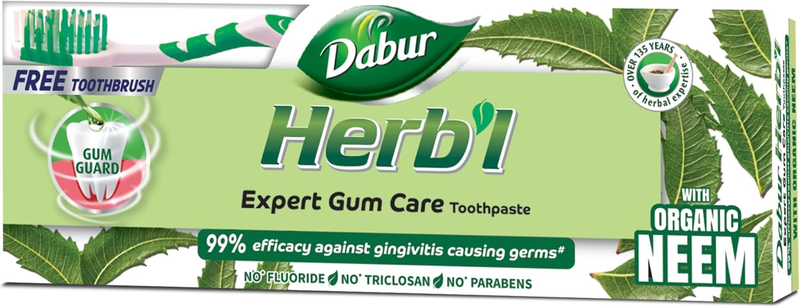 Dabur Herb'l Expert Gum Care Toothpaste Botanical Neem Formula with Toothbrush 150 g