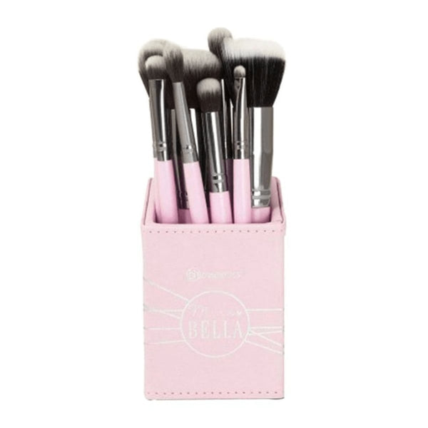 BH Cosmetics Miss Bella Makeup Brush Set, Soft Bristles, Pink Holder, 9 Pieces