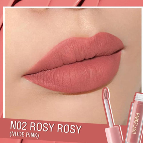 Pink Flash N02 Matte Liquid Lipstick, Rosy Rosy Nude Pink