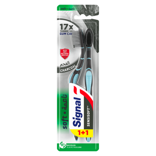 Signal Sensisoft Charcoal Toothbrush with Silver Ion, Soft Bristles, 2-Pack