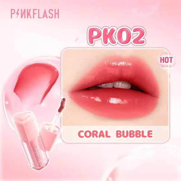 Pink Flash Lip Gloss Glassy Shine Coral Pink PK02 Coral Bubble