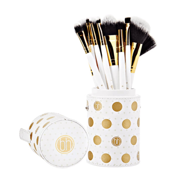 BH Cosmetics White Dot Collection Makeup Brush Set, 11 Piece