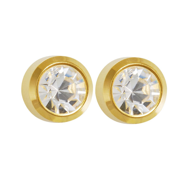 Studex Crystal Bezel Regular Gold-Plated Surgical Steel Earring, Zircon, 1 Piece