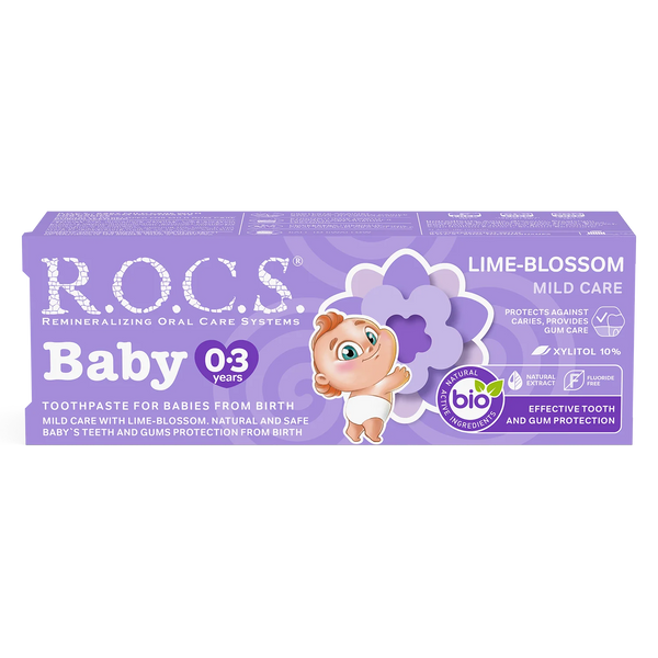 R.O.C.S. Baby Toothpaste Lime-Blossom Flavor, 10% Xylitol, 03 Years, 3 ml