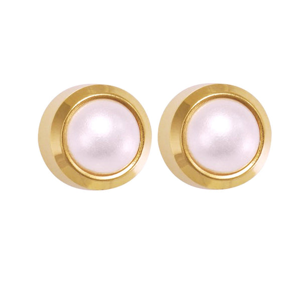 Studex Pearl Bezel Regular Earrings, Surgical Steel, 24K Gold Plated, Zircon Studs, 1 Pair