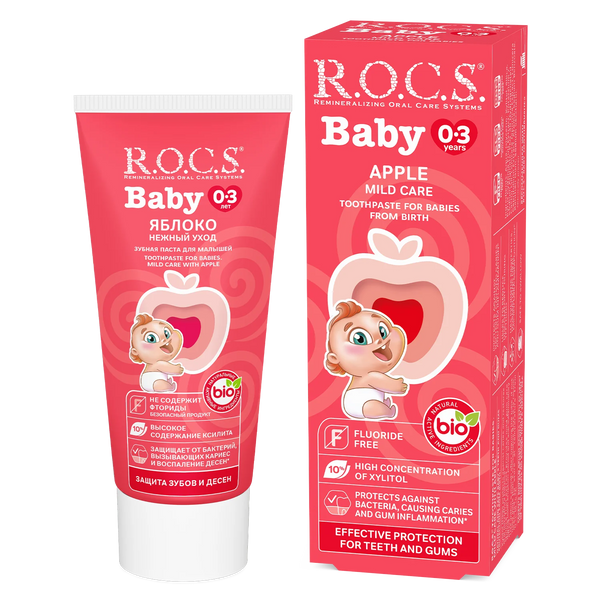 R.O.C.S. Baby Toothpaste Apple Flavor Fluoride-Free Xylitol 45g