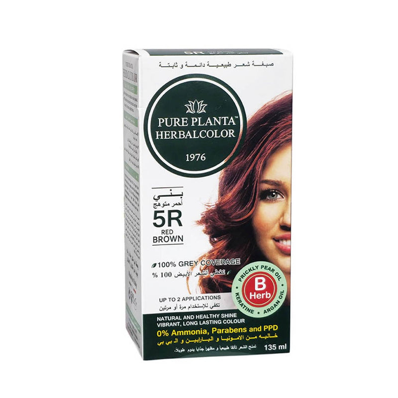 Pure Planta Natural Hair Dye Permanent Colouring Cream Glowing Red Brown 5R 135 ml