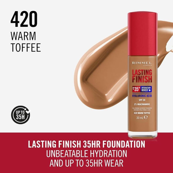Rimmel Lasting Finish 35 Hour Foundation Lightweight Full Coverage Warm Toffee 420