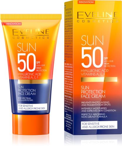 Eveline Sun Protection Face Cream SPF 50 Sensitive Skin UVA UVB 50ml