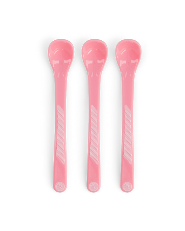 Twistshake Feeding Spoons, Angled Soft-Touch Baby Spoons, Pastel Pink, 3-Piece Set, 4+ Months