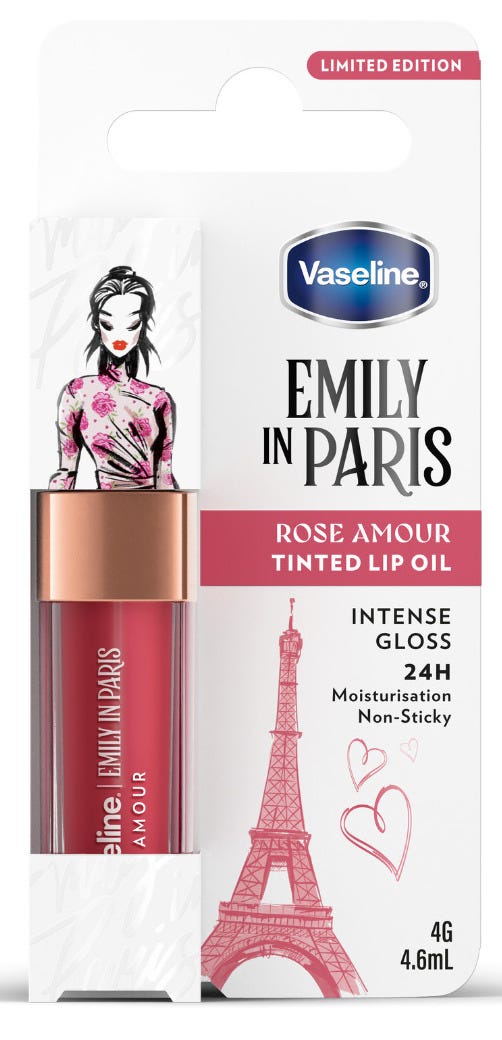 Vaseline Lip Oil Emily in Paris Rose Amour High-Gloss Tinted Finish 4 g
